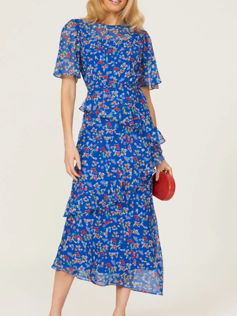 SALONI Vida Ruffled Dress in Blue Floral Size US 2